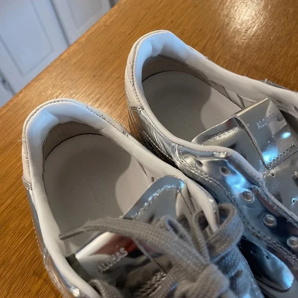 Aloha Rife Shimmer Silver Cream Leather Sneakers sz 7.5 - Picture 5 of 6
